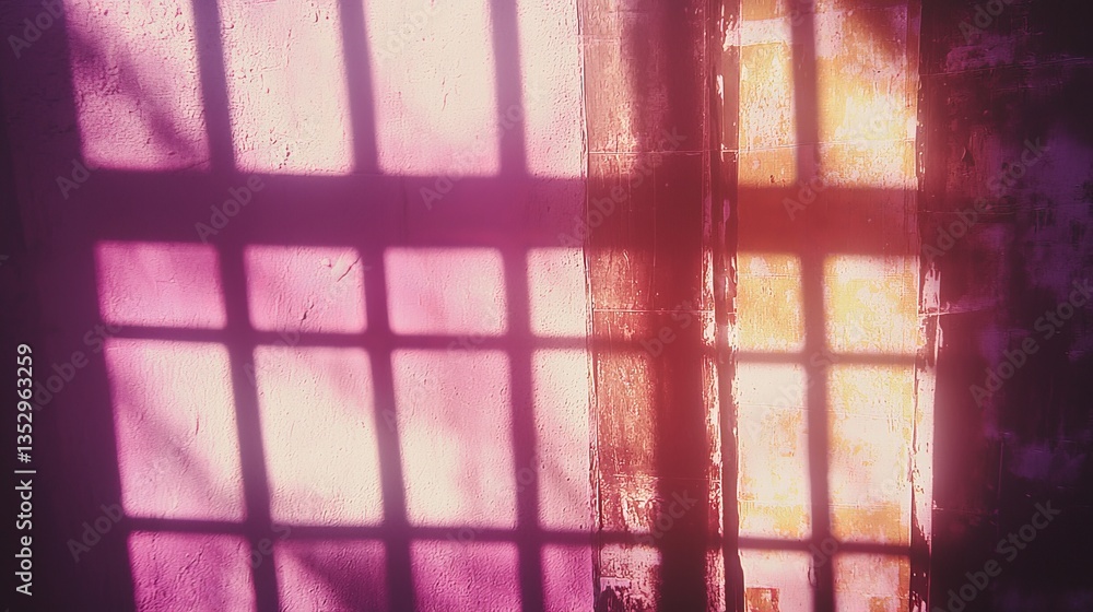 Poster retro lomo style photography with colorful shadows on wall in soft light setting
