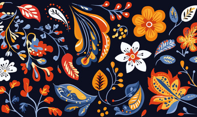 Naklejka premium Colorful Asian Floral Paisley Vector Pattern in Traditional Indian Style