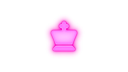 Chess king icon pink color glowing neon on transparent background