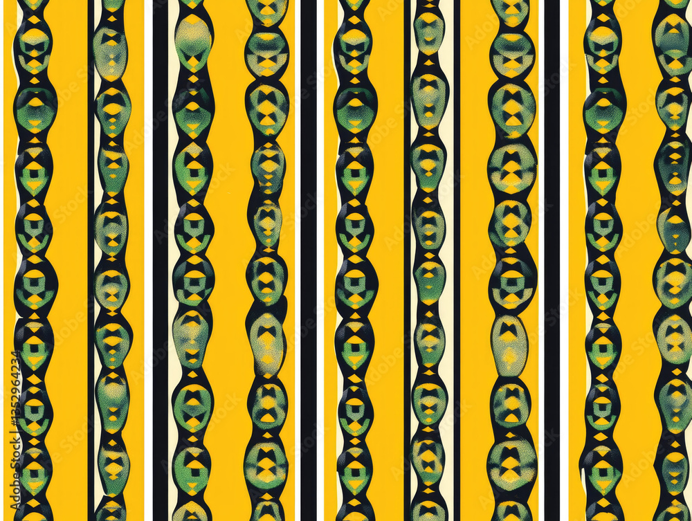 Poster vibrant pattern featuring highly detailed lemon shapes and abstract designs on flat color background