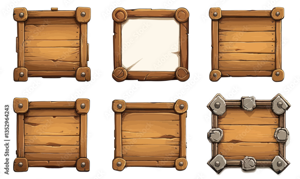 Poster rustic medieval wooden frame collection for game ui design and decoration