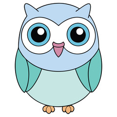 Cute Pastel Owl with Blue Eyes, Round Body Shape Isolated on White