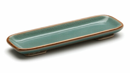 Teal ceramic rectangular dish, isolated on white background, perfect for food presentation or home decor