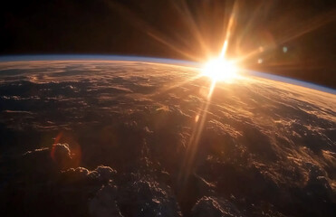Breathtaking sunrise view from outer space capturing Earth's horizon with brilliant sunlight rays