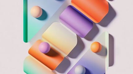 abstract shapes soft gradients 3d render flat colors matte plastic glossy finish minimal clean layout
