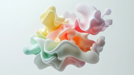abstract pastel shapes fluid organic forms 3d render soft colors white background clean modern design