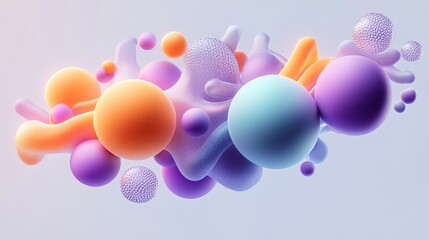 abstract 3d render soft shapes colors spheres matte plastic gradient background playful fluid dynamic composition