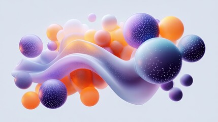abstract shapes fluid forms spheres 3d render purple orange blue colors light background modern design