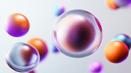 gradient spheres floating egg cell shape closeup abstract white background smooth colorful modern render