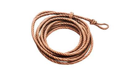 Naklejka premium A coiled light brown rope lies on a black background a simple yet evocative image of rustic strength and potential
