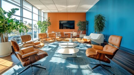 Fototapeta premium Modern office lounge meeting sunny California workspace