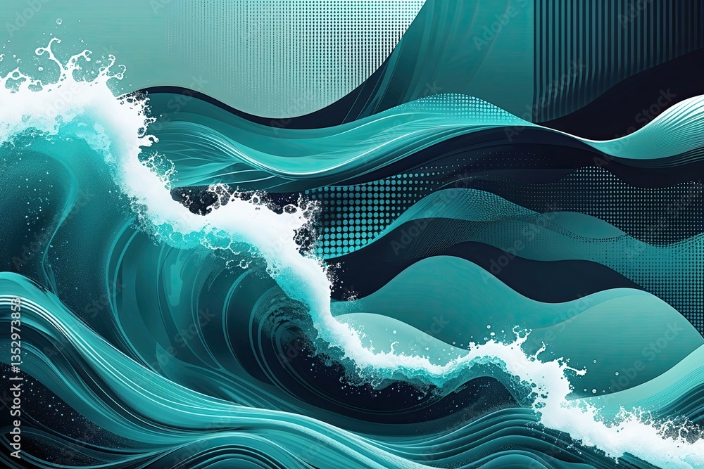 Aufkleber modern abstract fluid aqua background featuring waves and halftone patterns