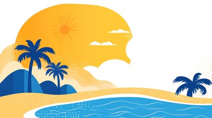 Obraz premium Tropical beach sunset scene, summer vacation graphic