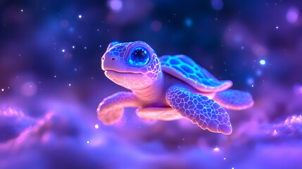 Cute Turtle in Cosmic Night Sky