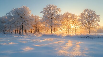 Winter Sunrise in Frosty Forest