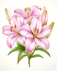 Obraz premium Delicate Pink Lilies Bouquet Illustration