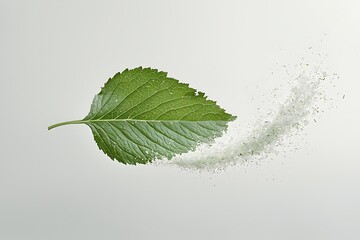 Fototapeta premium Green leaf with sugar splash, and white background.