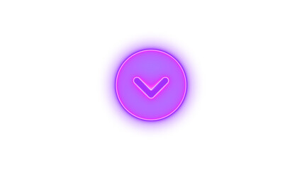 Circle chevron down icon glowing neon on transparent background
