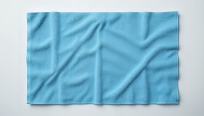 Light Blue Microfiber Cloth Flat Lay on White Surface Backdrop
