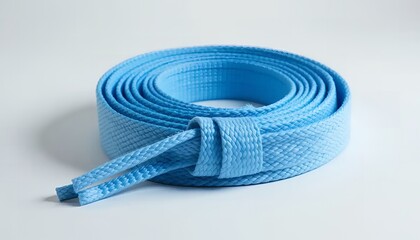 Coiled Light Blue Martial Arts Belt for Training and Achievement