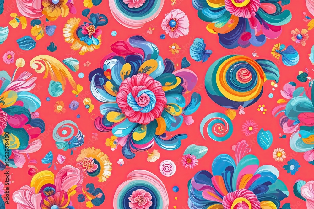 Poster vibrant coral girly background with colorful swirls and dynamic patterns for prints and home decor