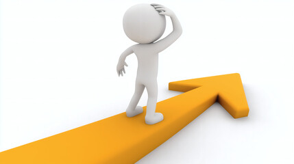 Figura 3D sobre flecha naranja se&ntilde;alando una direcci&oacute;n