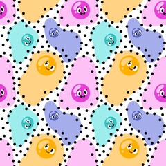 Cartoon food vegetables seamless tomato and cucumbers and fried eggs pattern for wrapping paper and fabrics