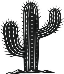 Saguaro Cactus Black Silhouette - Desert Vector Illustration