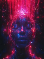 Digital Art Face with Abstract, and Light.