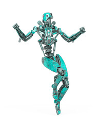 apocalypse cyborg is floating like a comic hero