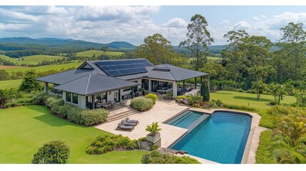 Hilltop modern home with pool, solar panels & scenic views