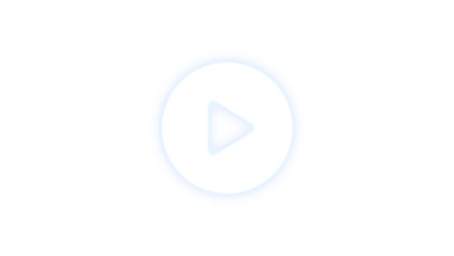 Circle play icon glowing neon on transparent background