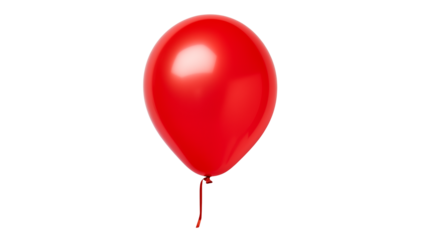 A single red balloon with a glossy surface floating against a black background spaceisolated on transparent background