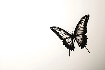 Obraz premium Illustration of a free-flying butterfly on a clean white background, with smooth lines and soft shadows, creating a calm and elegant atmosphere