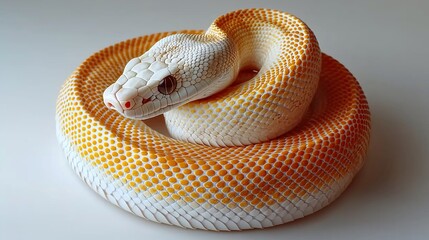 Fototapeta premium Albino ball python coiled, showing intricate scales and vibrant colors.
