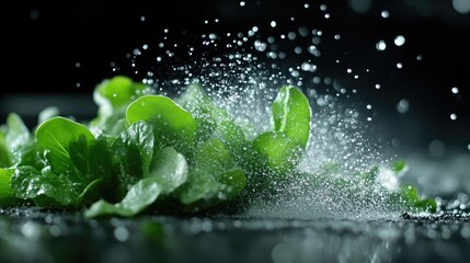 Fresh, vibrant green leafy greens with water droplets