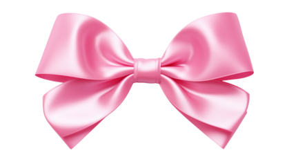 A digitally rendered image of a pink satin ribbon bow against a black background spaceisolated on transparent background