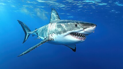 Fototapeta premium Majestic Great White Shark Underwater