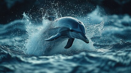Fototapeta premium Dolphin Leaping Through Ocean Waves: A Breathtaking Wildlife Moment