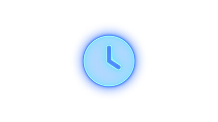 Clock icon blue color glowing neon on black background