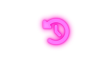 Fototapeta premium Clock rotate left icon pink color glowing neon on transparent background