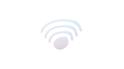 A white wifi signal icon with three curved lines emanating from a central circle shapeisolated on transparent background