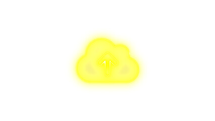 Cloud arrow up icon yellow color glowing neon on black background