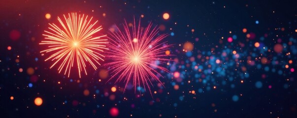 Fototapeta premium Colorful firework shapes exploding in mid-air, explosion, night, fast motion