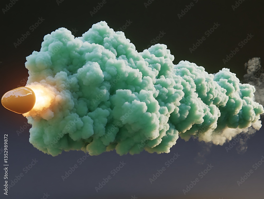 Aufkleber a luminous projectile moving with trailing smoke in space