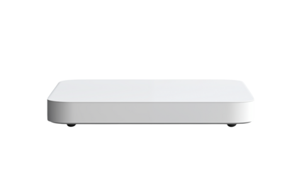 A minimalist white rectangular device with rounded edges on a black background side viewisolated on transparent background