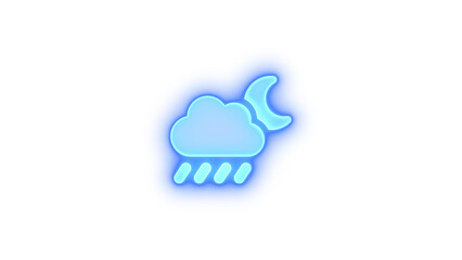 Cloud moon rain icon blue color glowing neon on transparent background