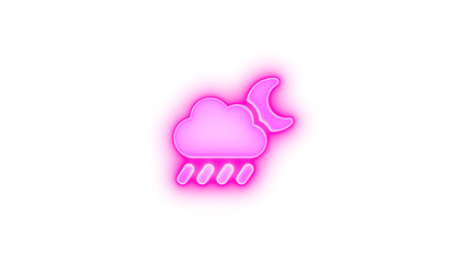 Cloud moon rain icon pink color glowing neon on transparent background