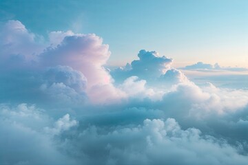 Naklejka premium Tranquil Pastel Blue Haze Featuring Varied Natural Clouds and Vapors for Aesthetic Backgrounds and Designs