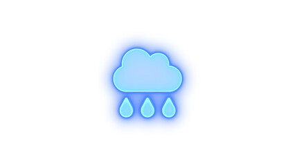 Cloud rain icon blue color glowing neon on transparent background
